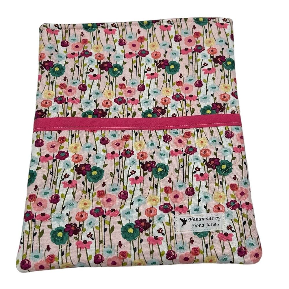 Handmade Quilted Kindle Small Book Sleeve Front Pocket NEW 9" x 7 1/2" Poppies